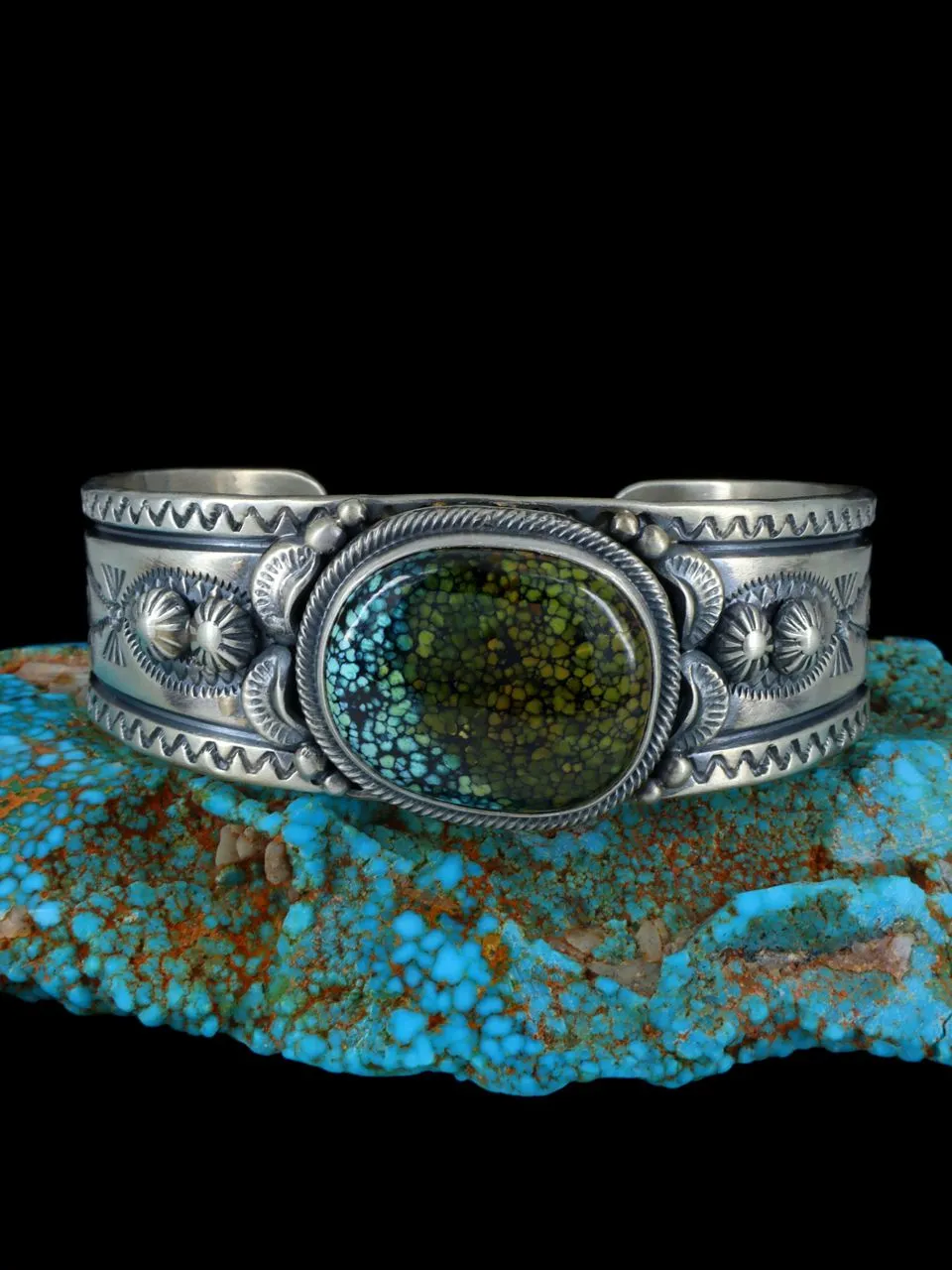 Native American Sterling Silver Natural Sky Horse Turquoise Cuff Bracelet