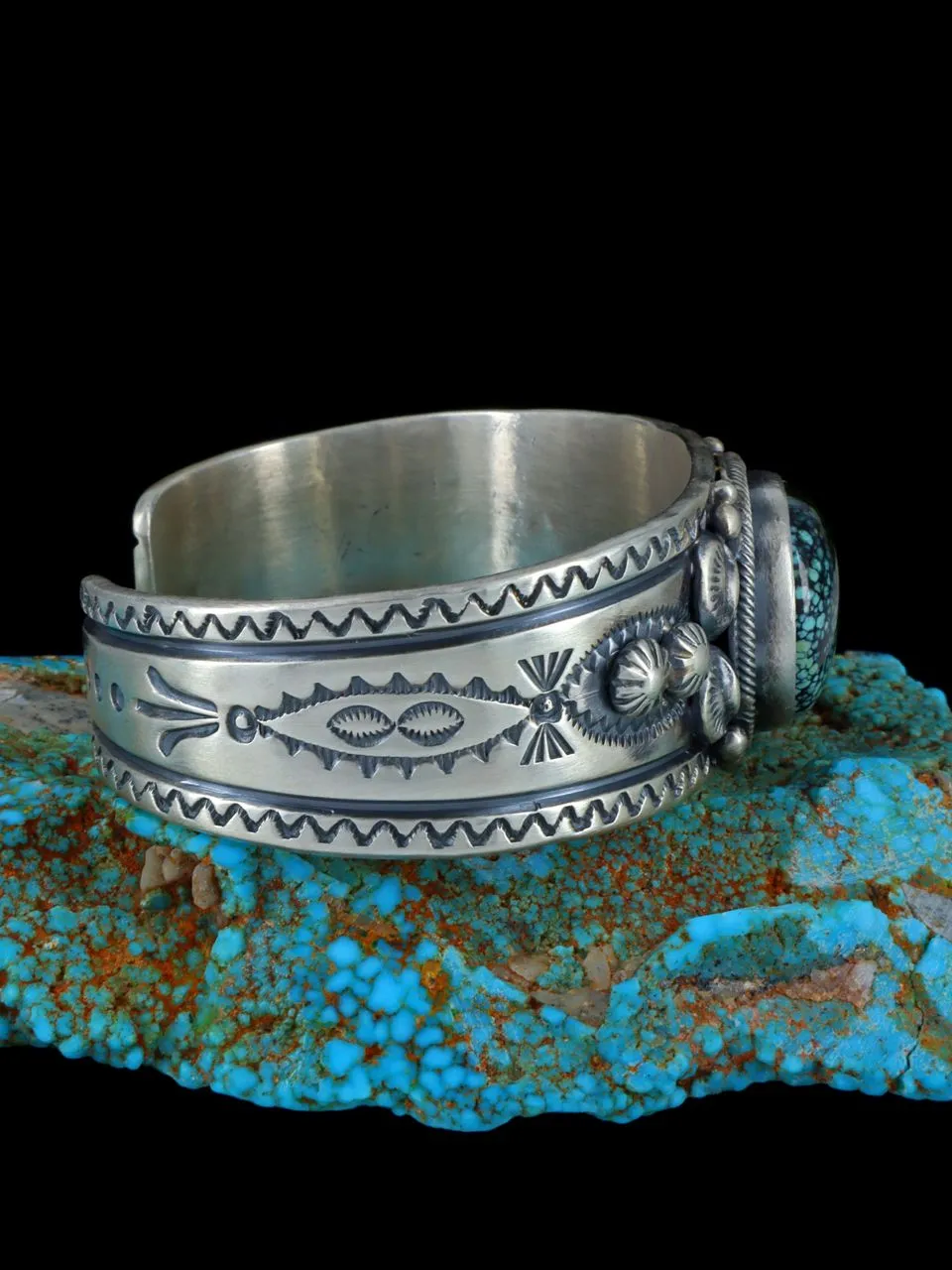 Native American Sterling Silver Natural Sky Horse Turquoise Cuff Bracelet