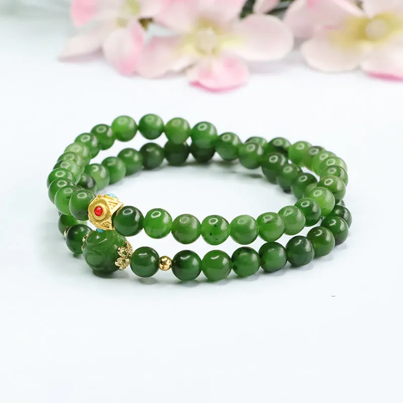 Natural Hotan Jade Jasper Multi Loop Sterling Silver Bracelet