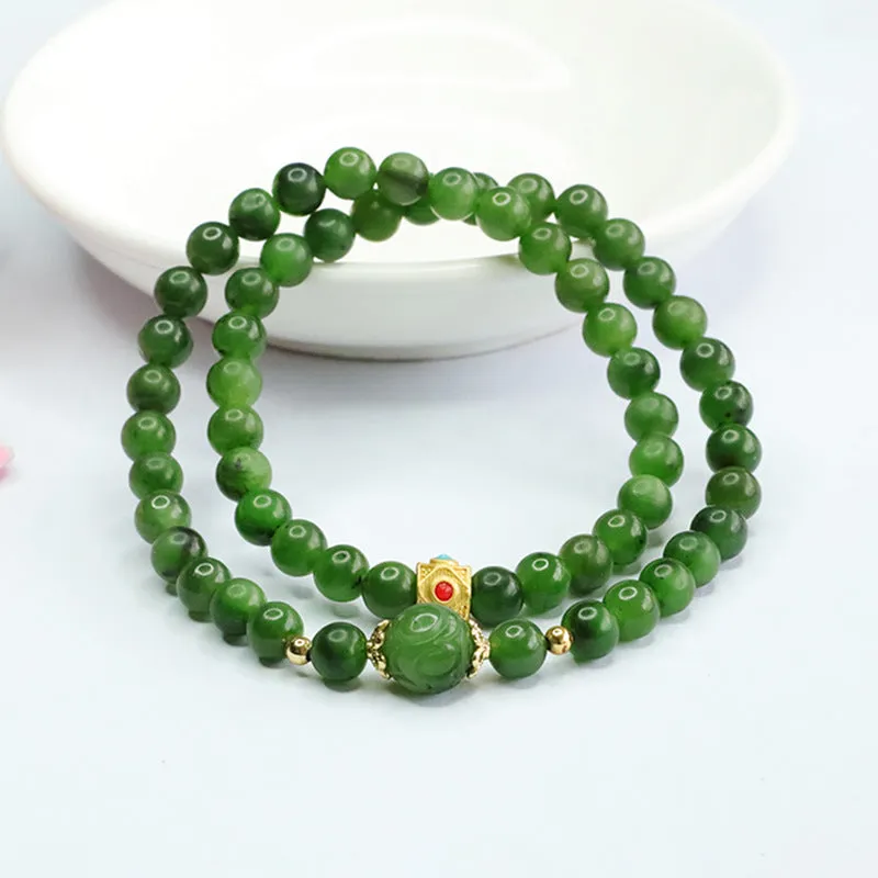 Natural Hotan Jade Jasper Multi Loop Sterling Silver Bracelet