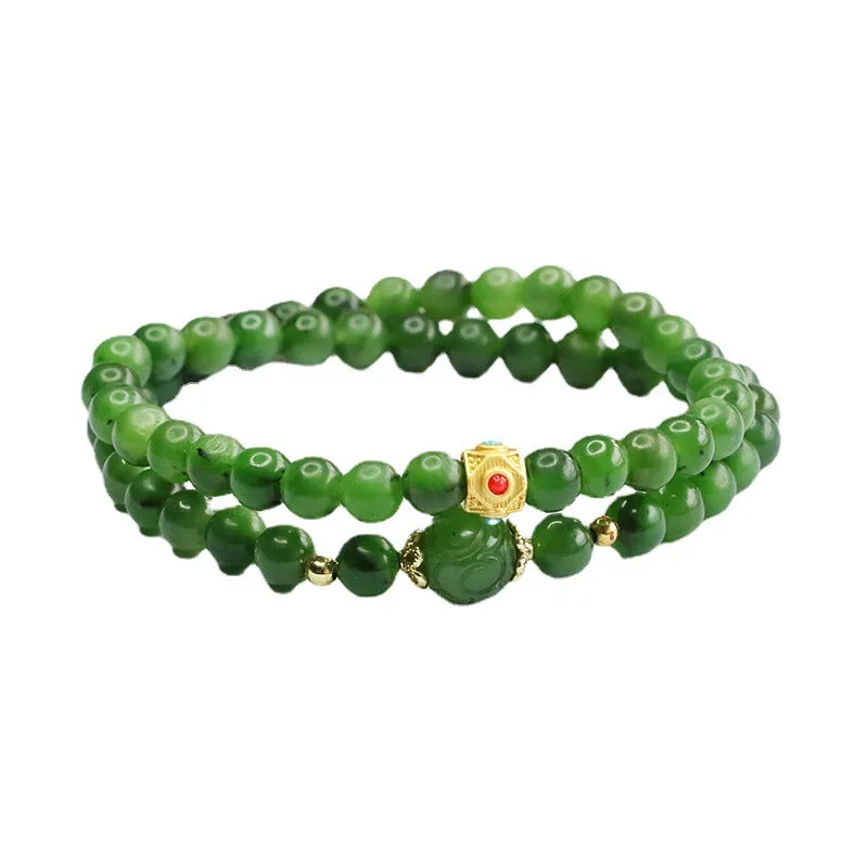 Natural Hotan Jade Jasper Multi Loop Sterling Silver Bracelet