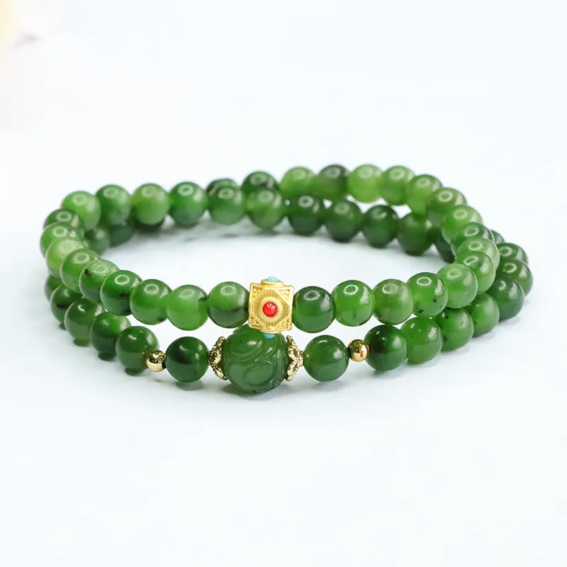 Natural Hotan Jade Jasper Multi Loop Sterling Silver Bracelet