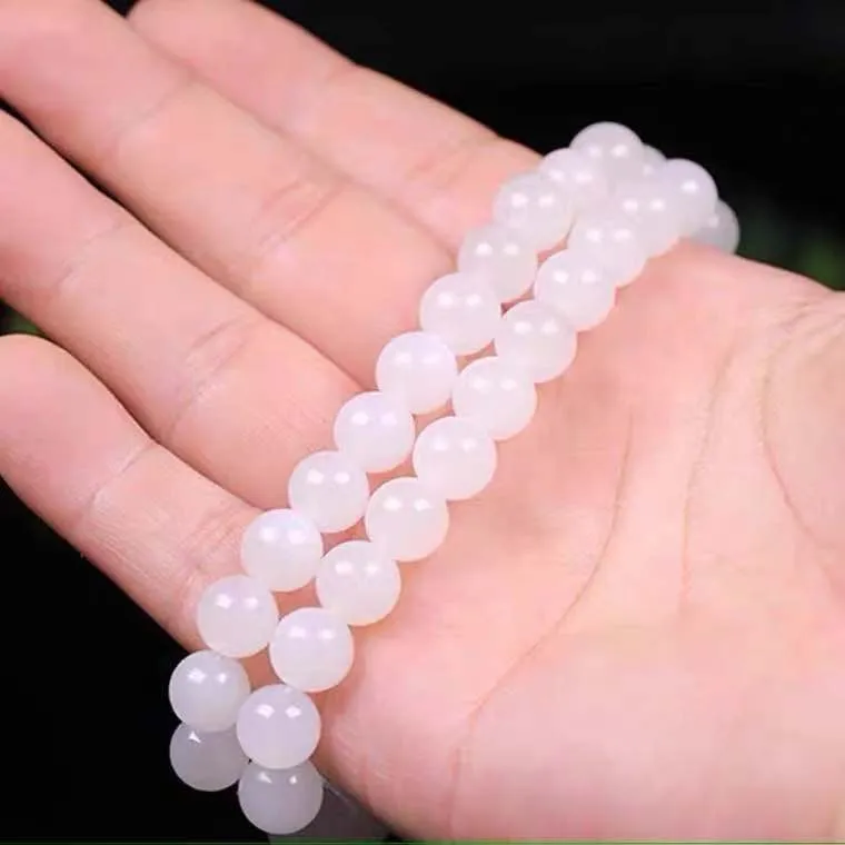 Natural Hotan Jade Necklace White Jade Beads Long Bracelet Jade Necklace Jewelry