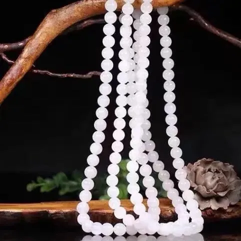 Natural Hotan Jade Necklace White Jade Beads Long Bracelet Jade Necklace Jewelry