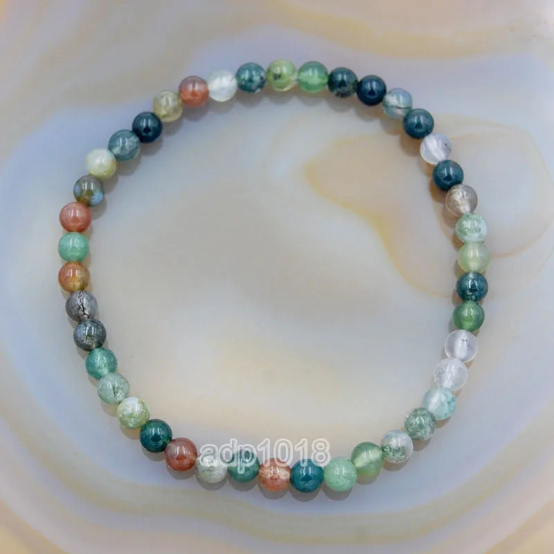 Natural Indian Agate Gemstone Beads Stretch Bracelet Healing Reiki