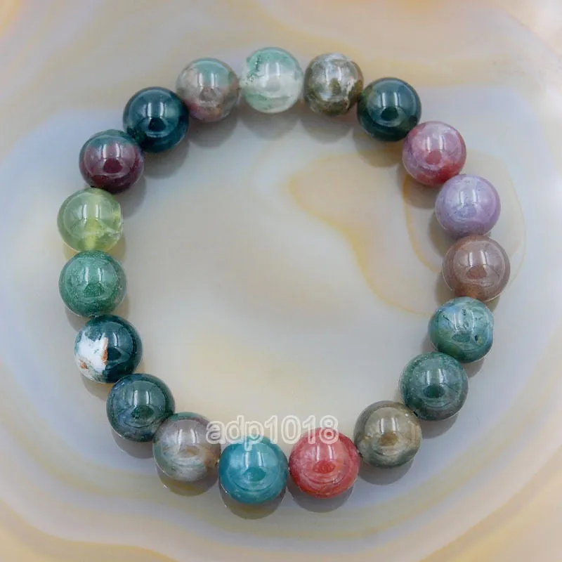 Natural Indian Agate Gemstone Beads Stretch Bracelet Healing Reiki