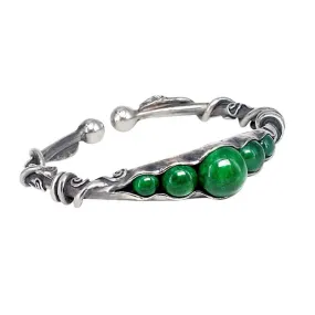 Natural Inspired Handmade 999 Solid Silver Pea Pod Bangle Bracelet with Inlaid Jade