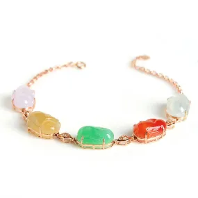 Natural Jade Bracelet Jadeite Gold Rabbit Bracelet BT09