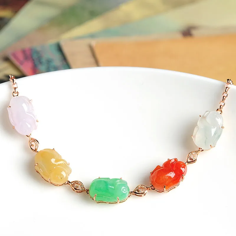 Natural Jade Bracelet Jadeite Gold Rabbit Bracelet BT09