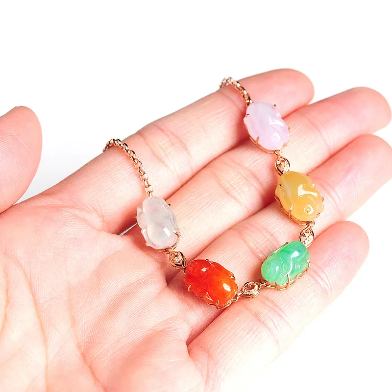 Natural Jade Bracelet Jadeite Gold Rabbit Bracelet BT09