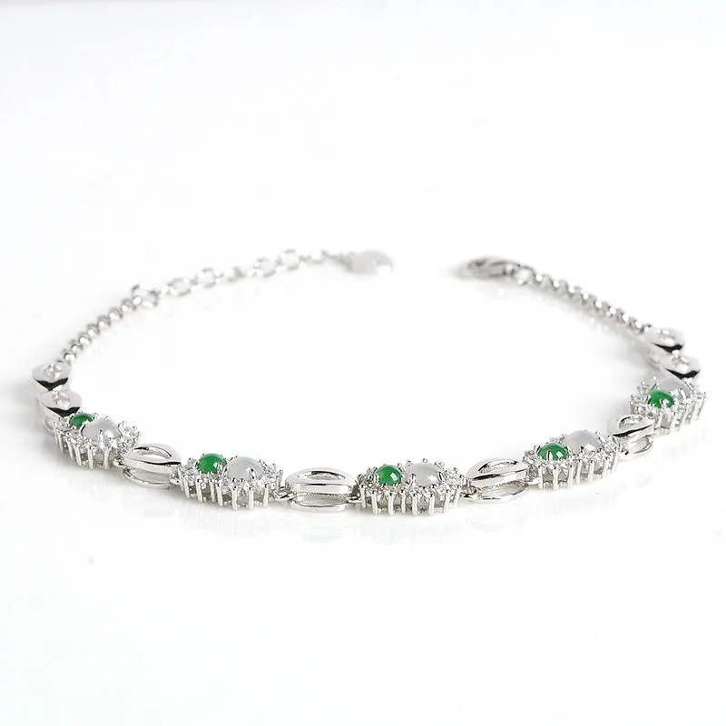 Natural Jade Bracelet Jadeite Silver Bracelet WB4