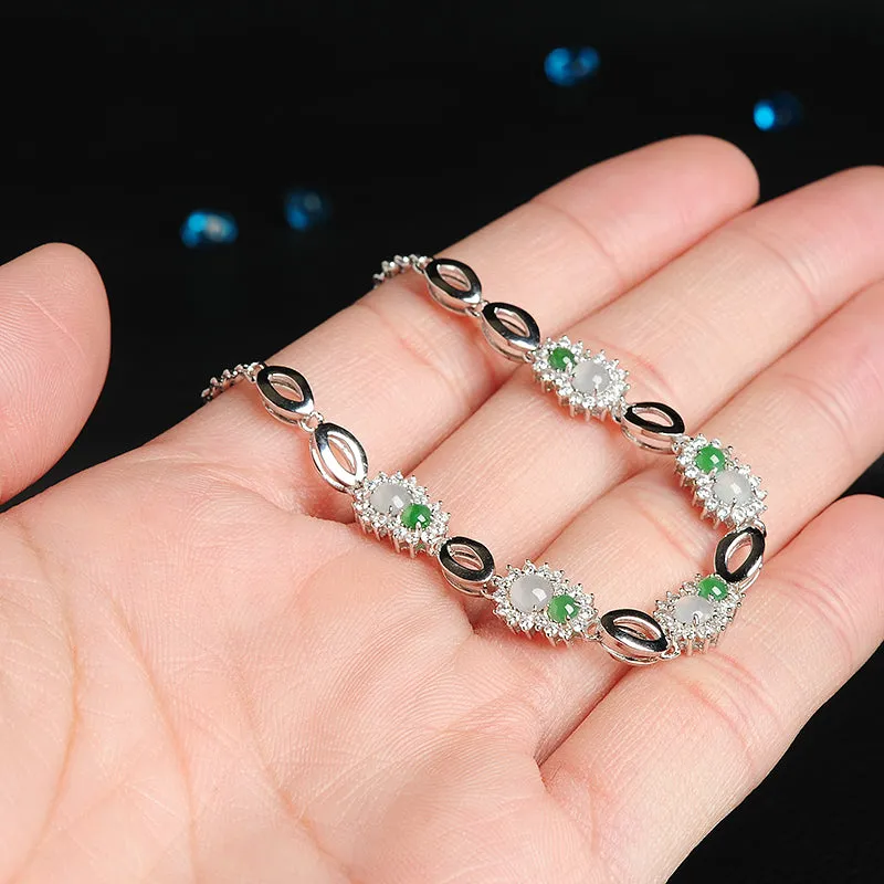 Natural Jade Bracelet Jadeite Silver Bracelet WB4