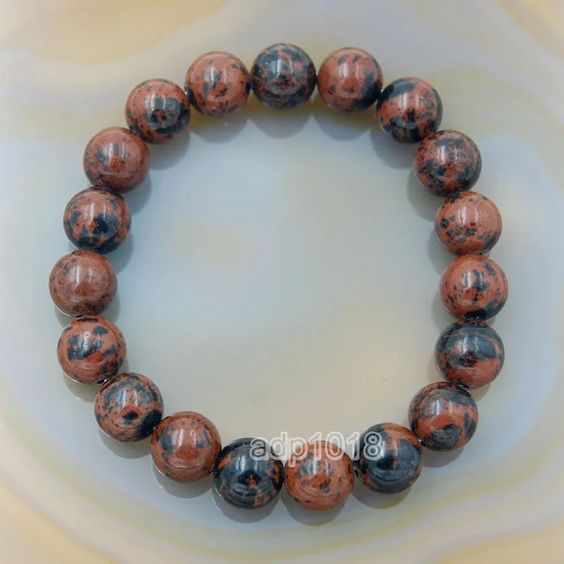 Natural Mahogany Obsidian Gemstone Beads Stretch Bracelet Healing Reiki