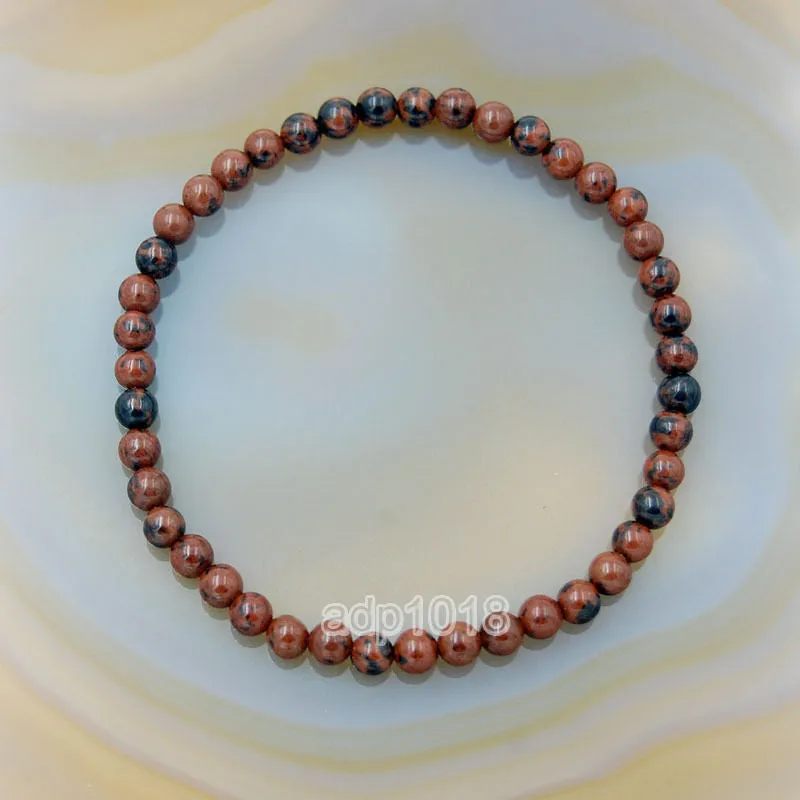 Natural Mahogany Obsidian Gemstone Beads Stretch Bracelet Healing Reiki