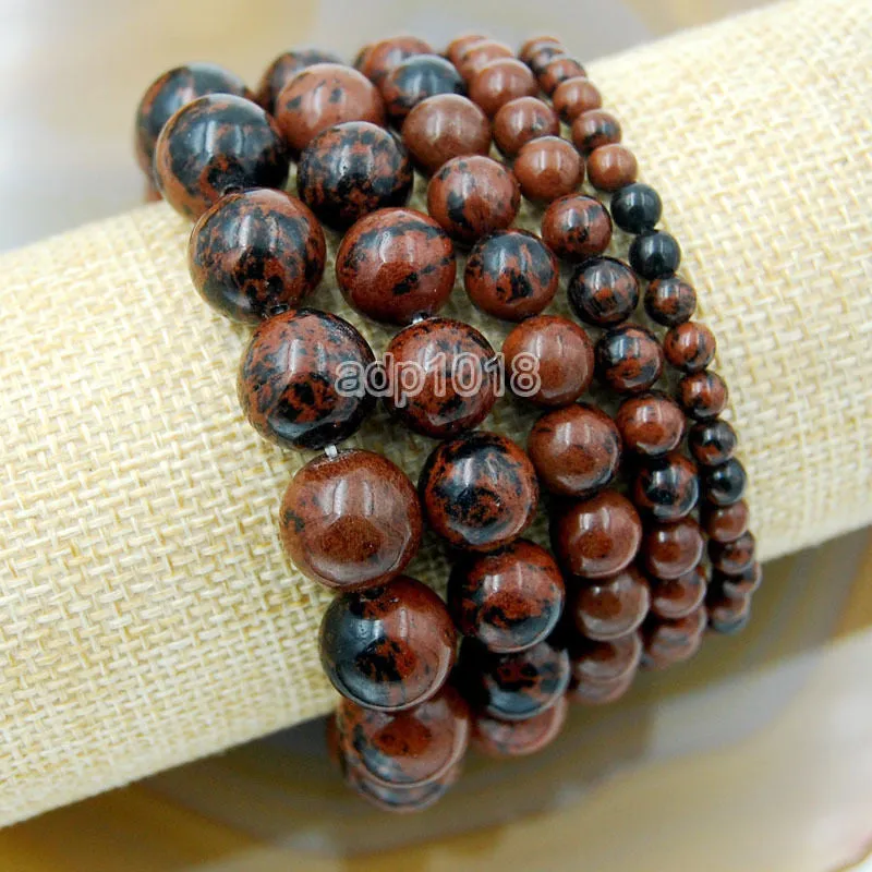 Natural Mahogany Obsidian Gemstone Beads Stretch Bracelet Healing Reiki