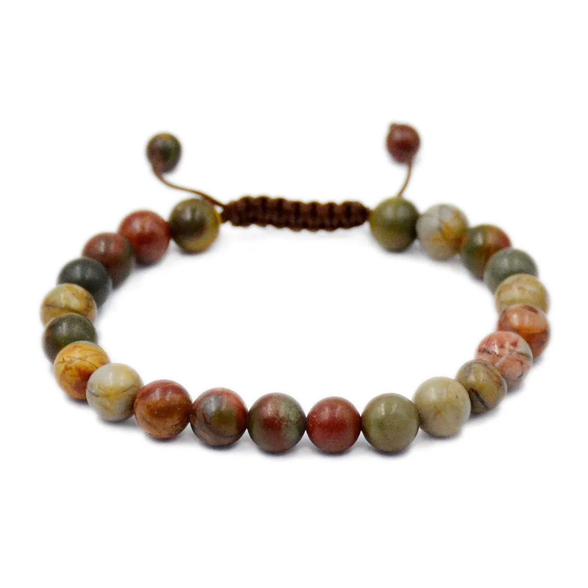 Natural Picasso Jasper 8mm Gemstone Healing Power Crystal Adjustable Macrame Bracelet