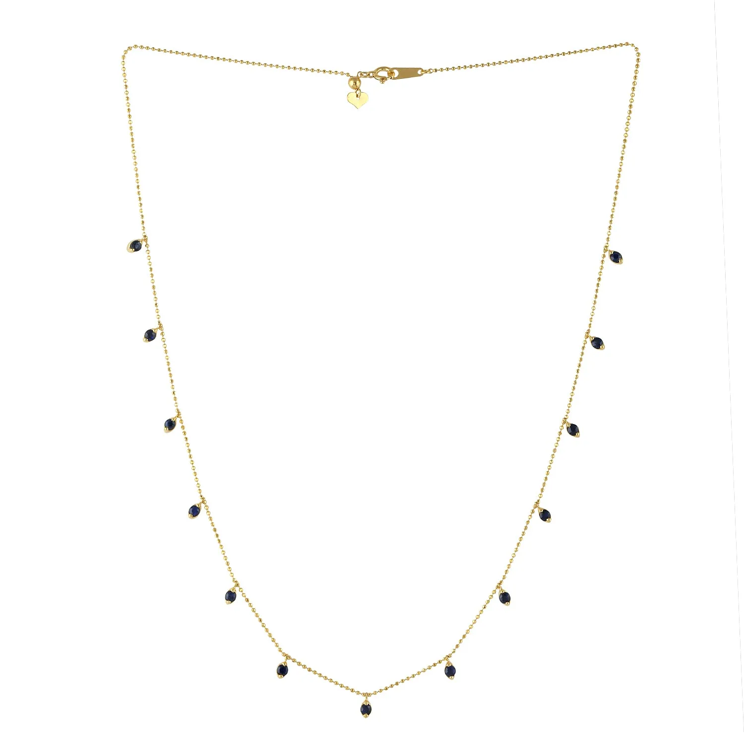 Natural Sapphire Chain Necklace 18k Yellow Gold Jewelry