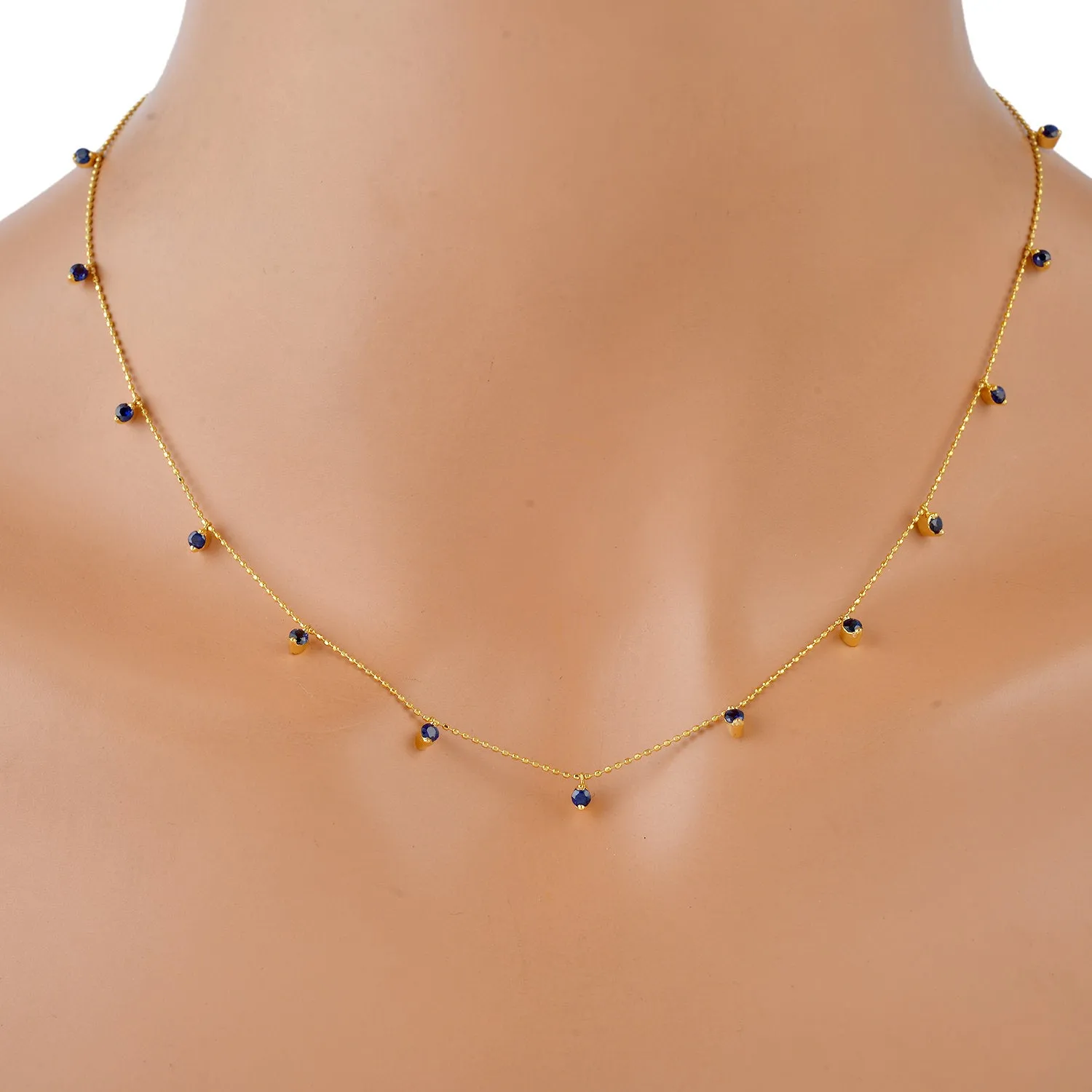 Natural Sapphire Chain Necklace 18k Yellow Gold Jewelry