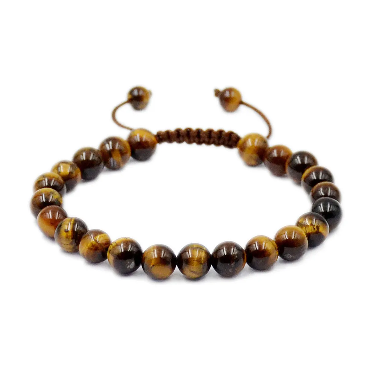 Natural Yellow Tiger's Eye 8mm Gemstone Healing Power Crystal Adjustable Macrame Bracelet