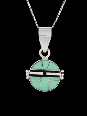 Navajo Sterling Silver Turquoise Inlay Yei Pendant