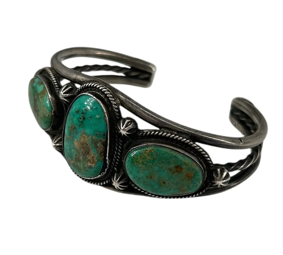 Navajo Three Stone Turquoise Cuff with Starburst Points