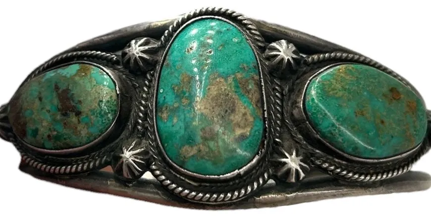 Navajo Three Stone Turquoise Cuff with Starburst Points