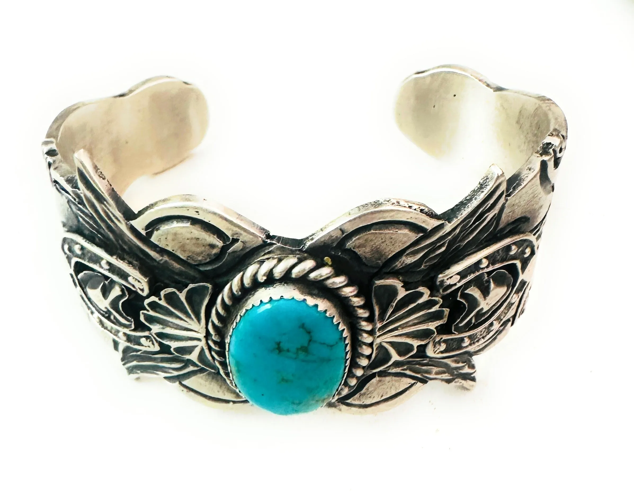 Navajo Turquoise & Sterling Silver Horse Cuff Bracelet by Kevin Billah