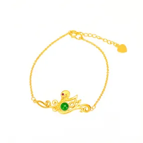 New Gold Inlaid Jade Swan Bracelet