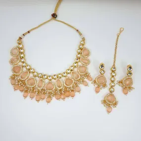 Nimra Kundan Necklace Set Peach