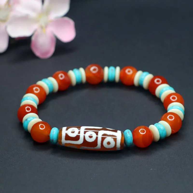 Nine Eyed Tianzhu Red Agate and Jade Chalcedony Bracelet