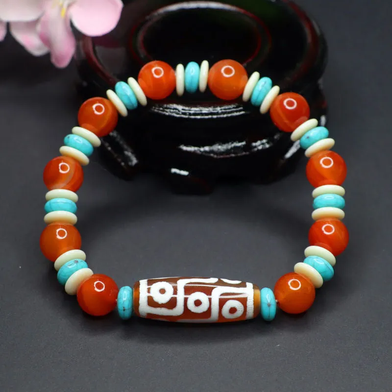 Nine Eyed Tianzhu Red Agate and Jade Chalcedony Bracelet