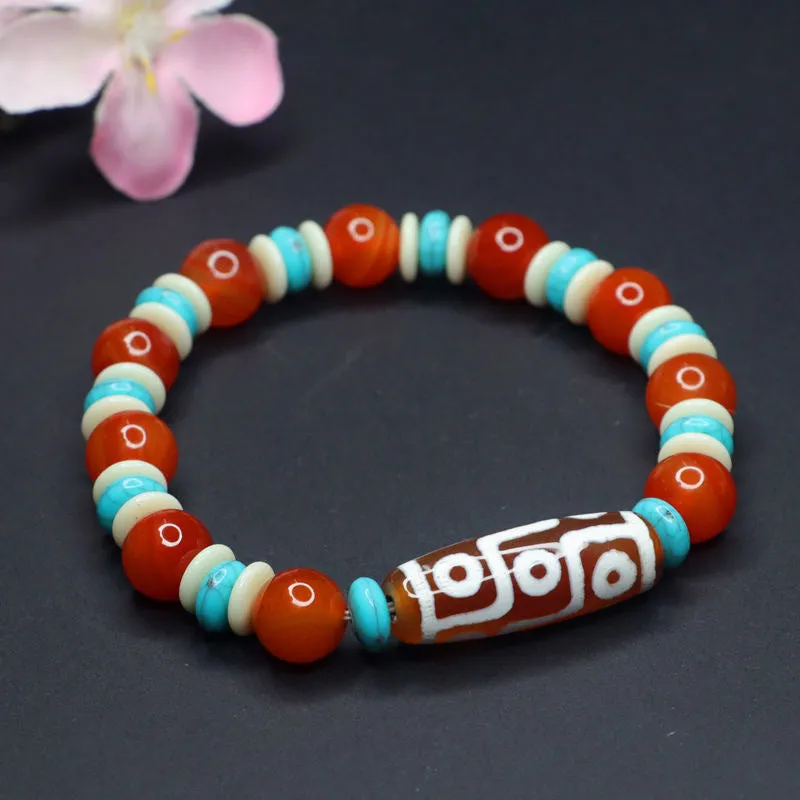 Nine Eyed Tianzhu Red Agate and Jade Chalcedony Bracelet