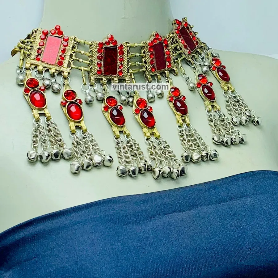 Nomadic Tribal Choker Necklace With Red Stones