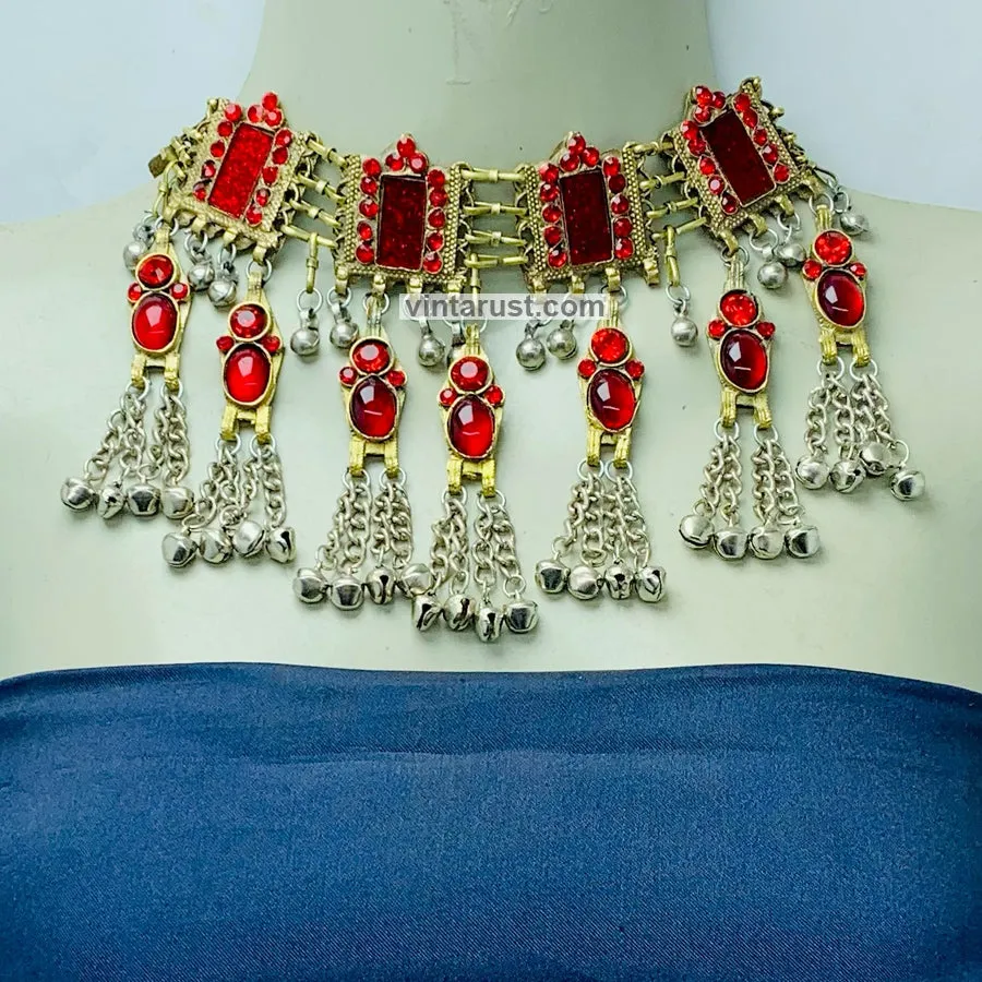 Nomadic Tribal Choker Necklace With Red Stones