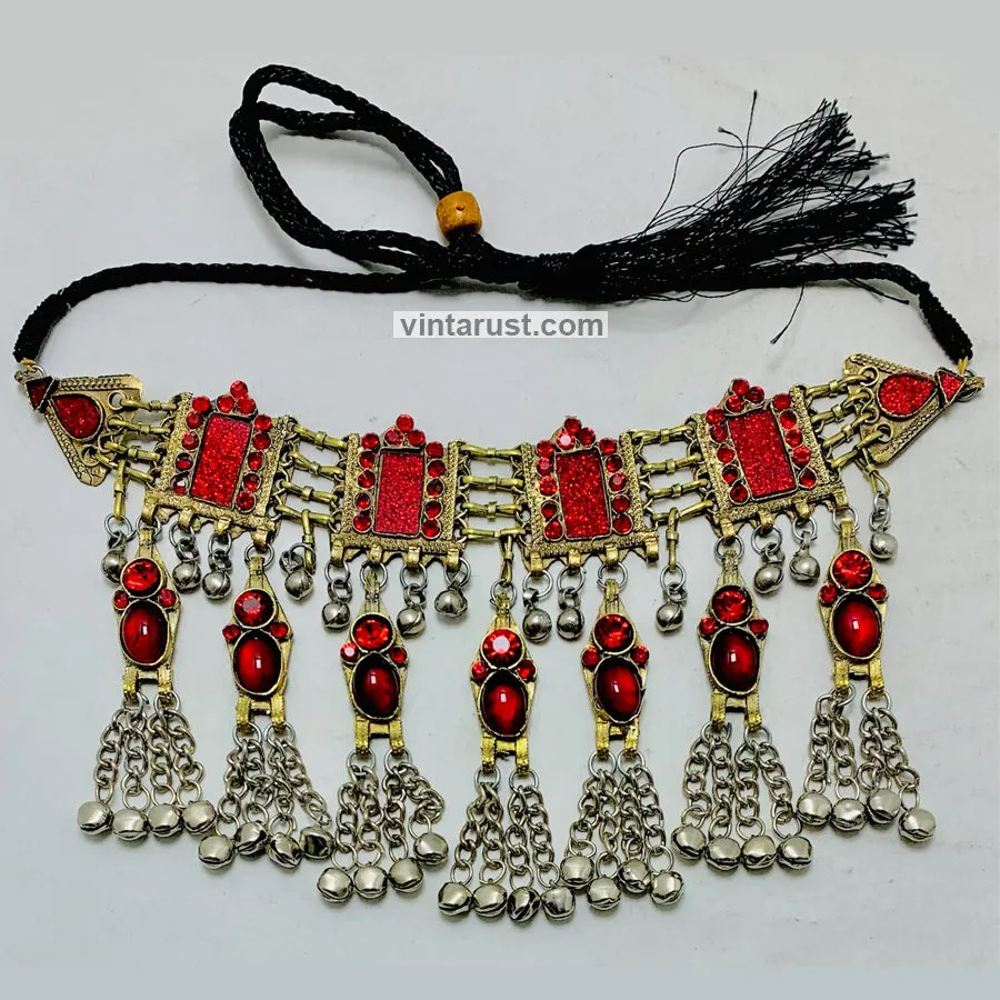 Nomadic Tribal Choker Necklace With Red Stones