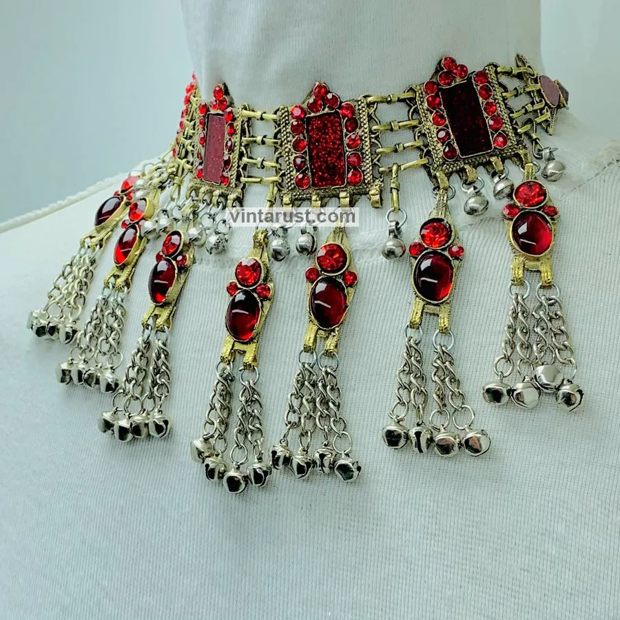 Nomadic Tribal Choker Necklace With Red Stones