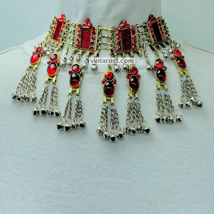 Nomadic Tribal Choker Necklace With Red Stones