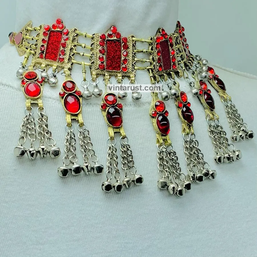 Nomadic Tribal Choker Necklace With Red Stones