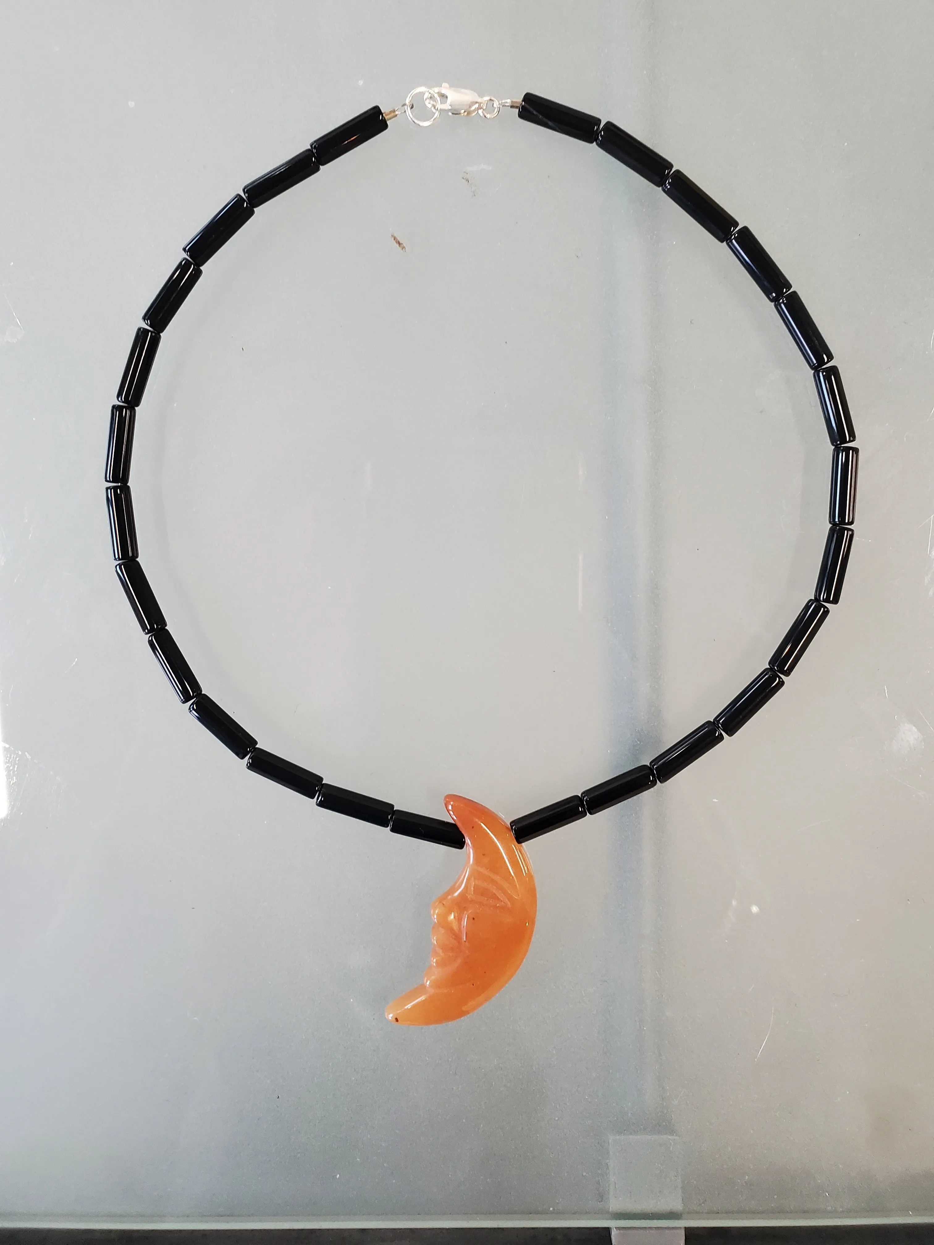 Onyx and Orange Calcite Moon Choker