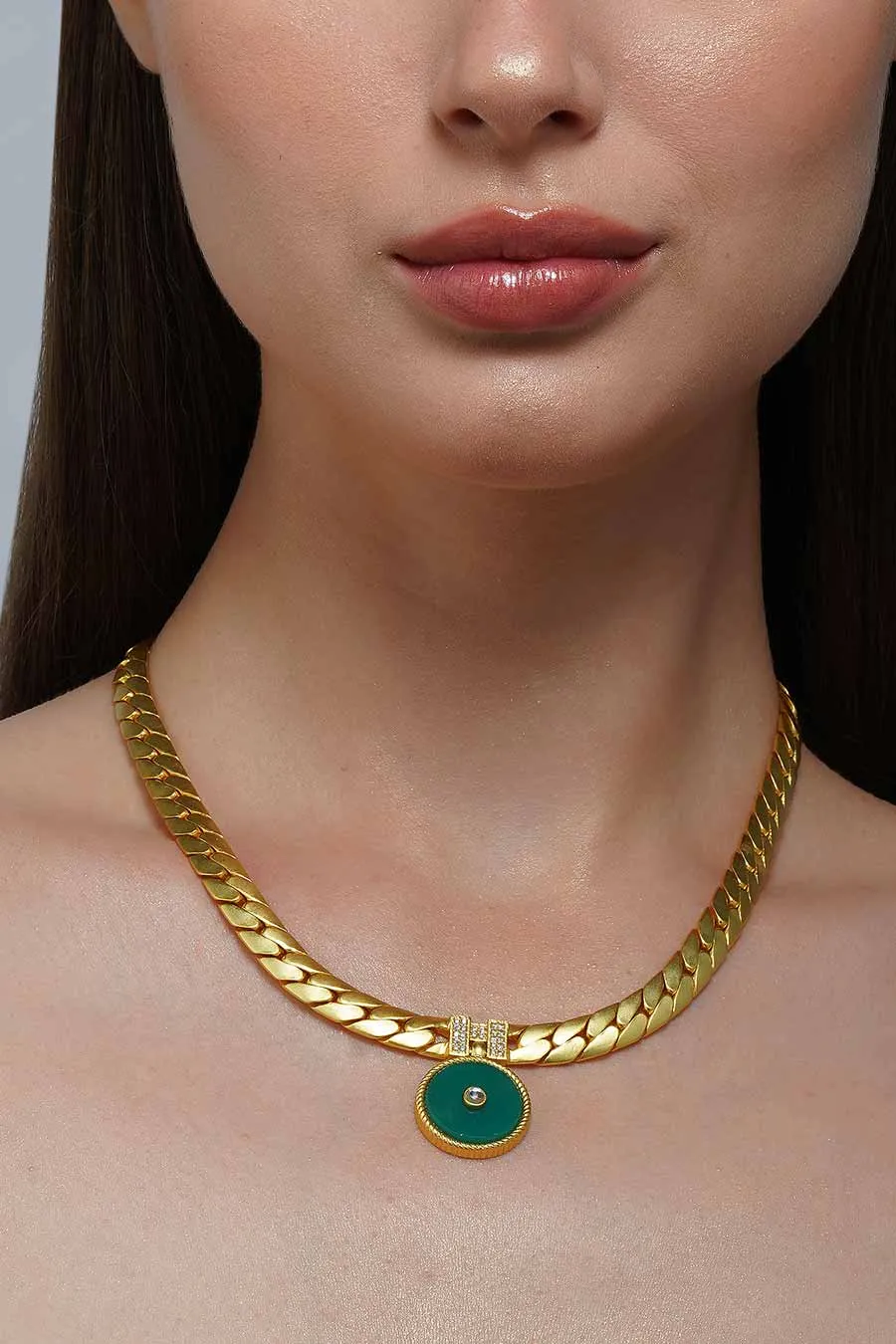 Onyx Modern Begum Gold Plated Pendant Necklace