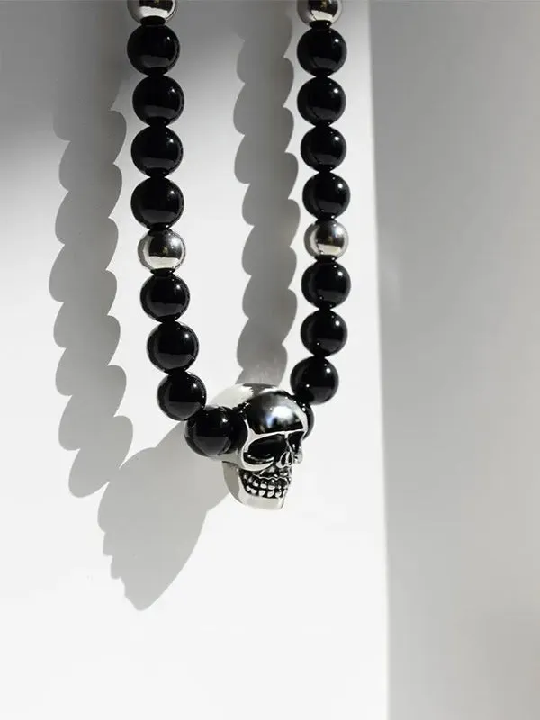 Onyx Steel Skull Necklace