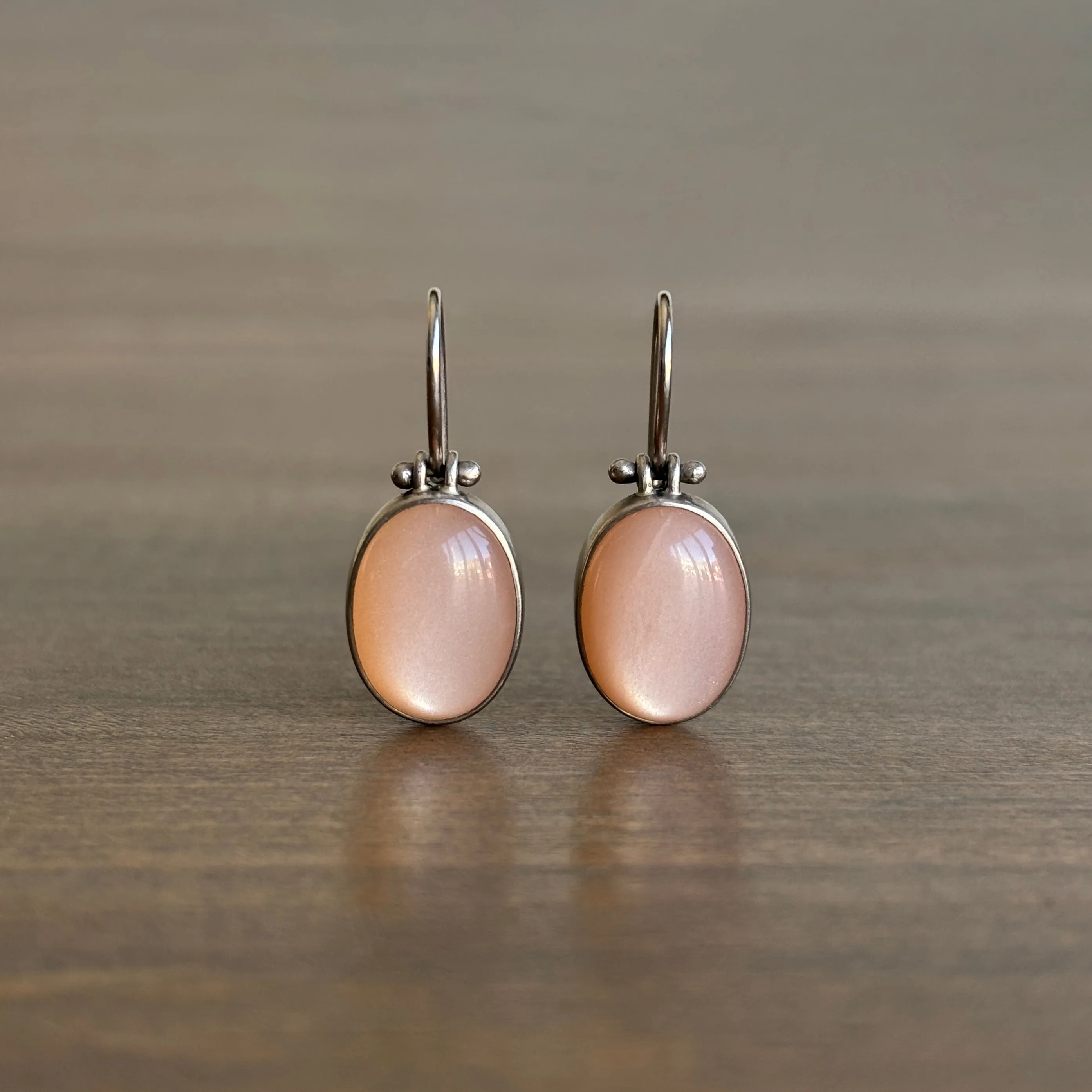 Oval Peach Moonstone Earrings