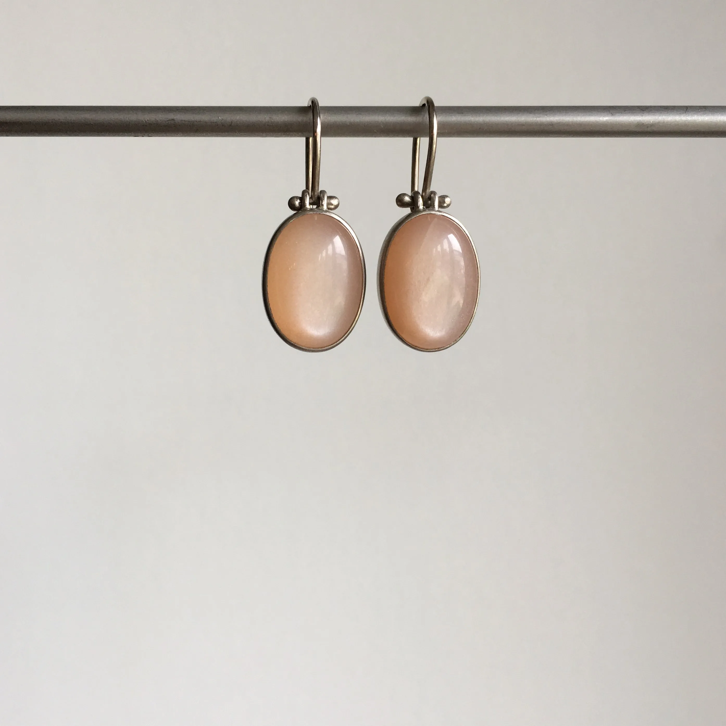 Oval Peach Moonstone Earrings