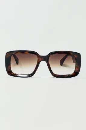 Oversized Rectangular Sunglasses With Wide Frame in brown