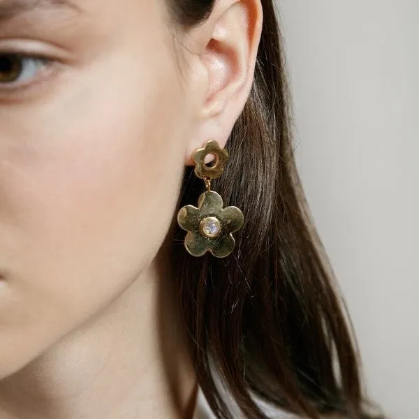 Paisley Flower Earrings (Gold & Moonstone)