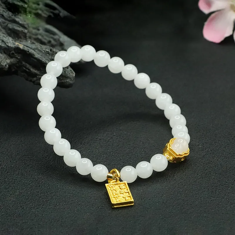 Palatial Sterling Silver Gourd Bracelet with White Jade