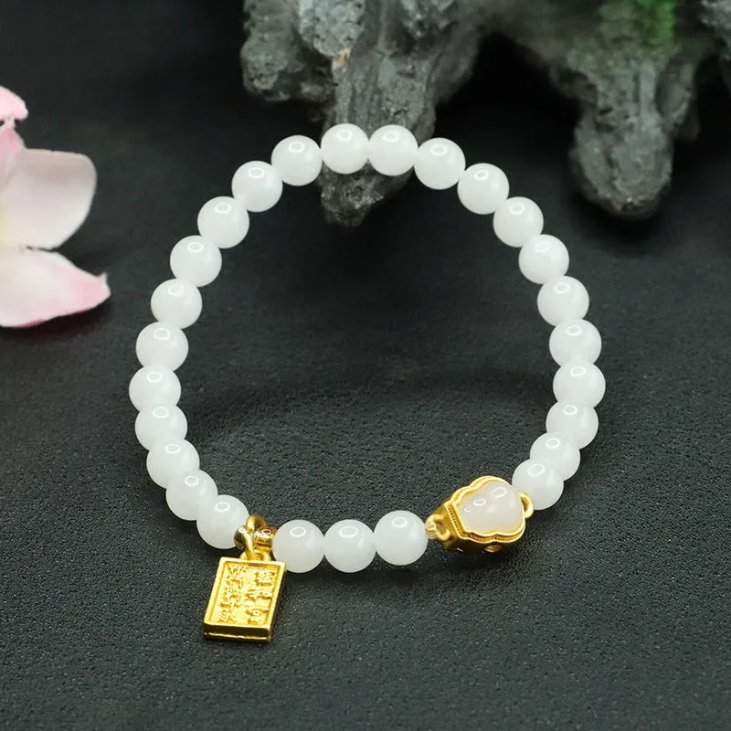 Palatial Sterling Silver Gourd Bracelet with White Jade