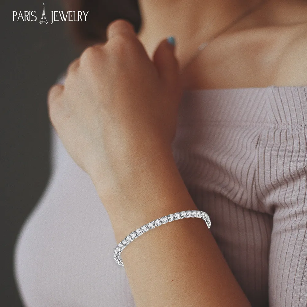 Paris Jewelry 18K White Gold 4 Carat Created White Sapphire Tennis Bracelet Plated