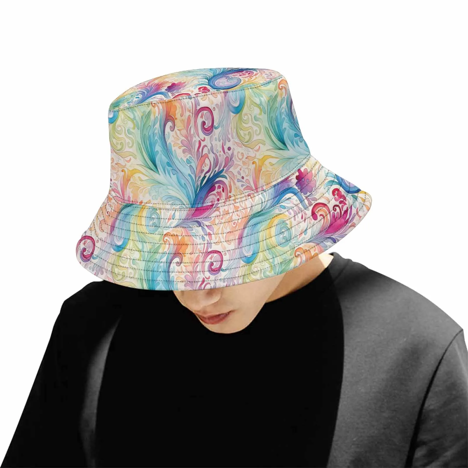 Pastel Rainbow Paisley  Unisex Summer Single-Layer Bucket Hat