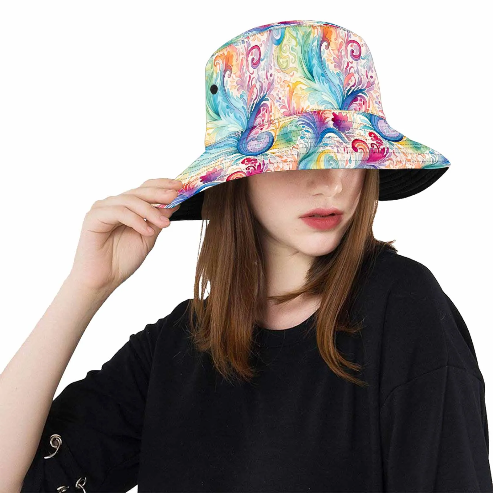 Pastel Rainbow Paisley  Unisex Summer Single-Layer Bucket Hat